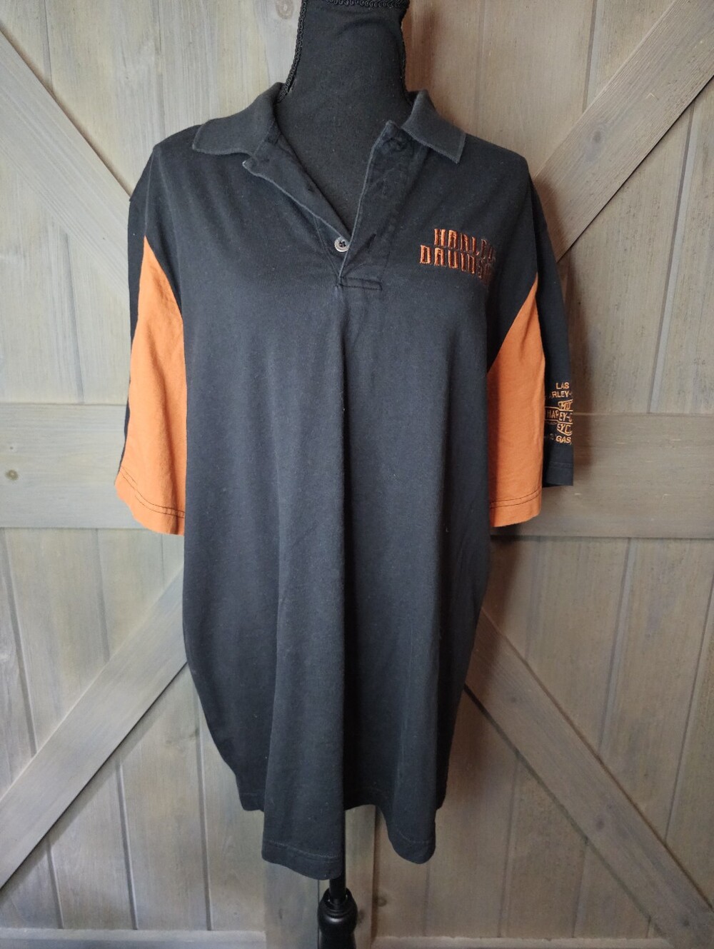 Harley-Davidson Las Vegas Men's Black Orange Short Sleeve Polo Shirt sz Large